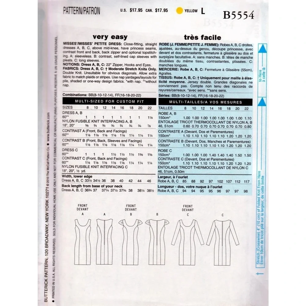 Butterick Sewing Pattern 5554‎ Dress Paneled Misses Size 16-22